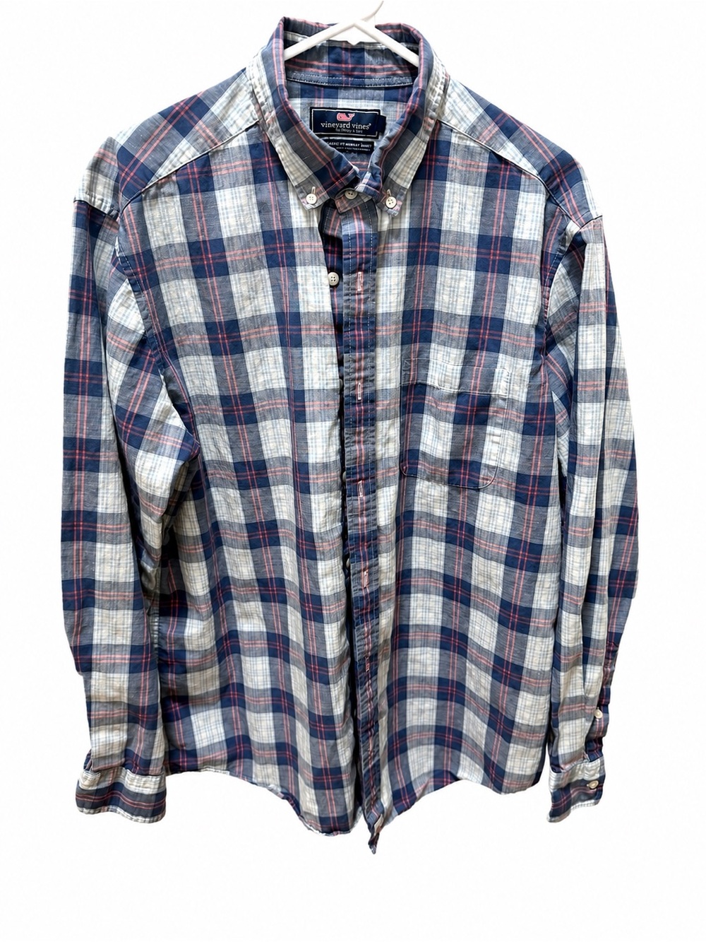 Men’s Vineyard Vines Navy, White & Pink Plaid Button-Down Shirt